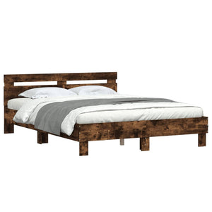 vidaXL Bed Frame with Headboard LED Smoked Oak 140x190cm