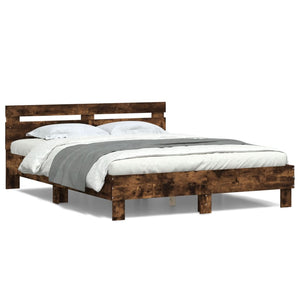 vidaXL Bed Frame with Headboard LED Smoked Oak 140x190cm