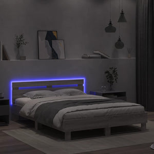 vidaXL Bed Frame with Headboard LED Lighting Grey Sonoma 140x190 cm