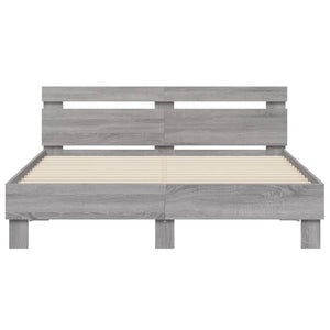 vidaXL Bed Frame with Headboard LED Lighting Grey Sonoma 140x190 cm