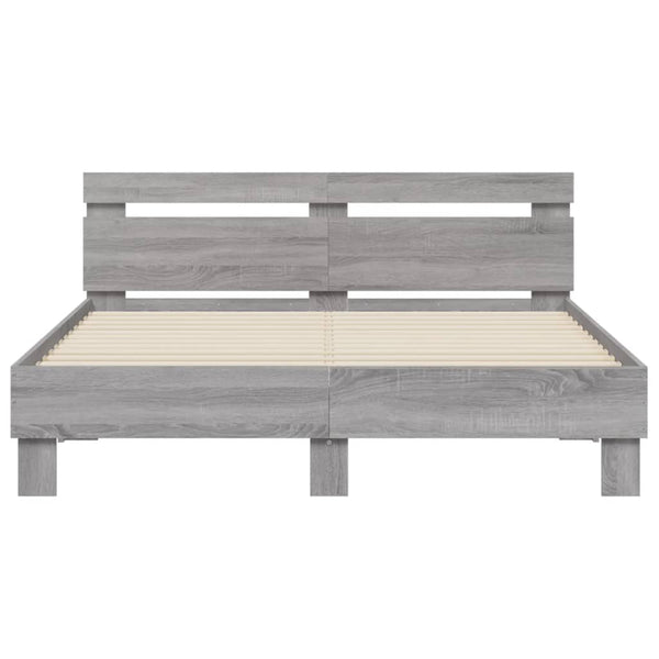 vidaXL Bed Frame with Headboard LED Lighting Grey Sonoma 140x190 cm