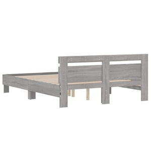 vidaXL Bed Frame with Headboard LED Lighting Grey Sonoma 140x190 cm