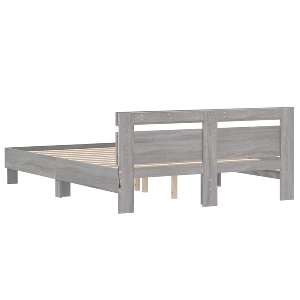 vidaXL Bed Frame with Headboard LED Lighting Grey Sonoma 140x190 cm