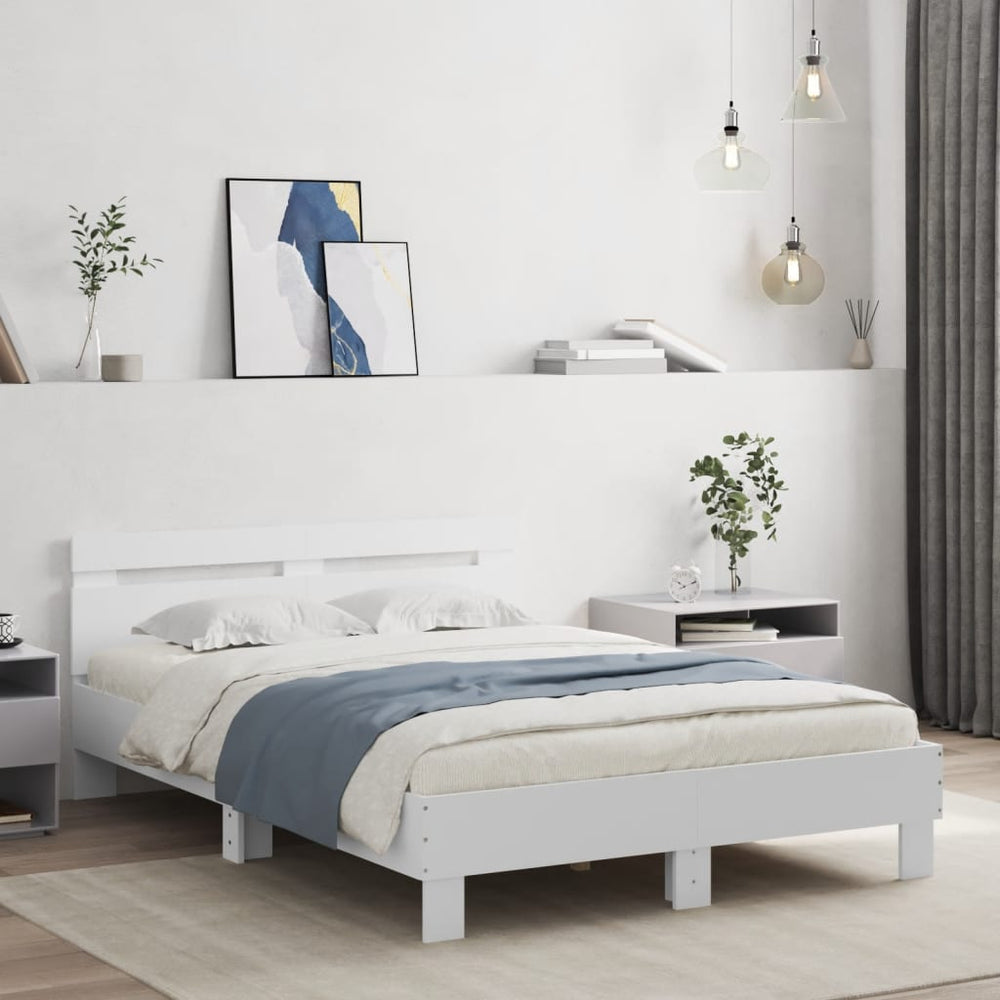 vidaXL Bed Frame with Headboard LED Lighting White 135x190 cm