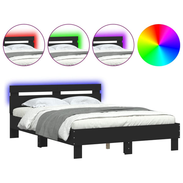 vidaXL Bed Frame with Headboard LED Light Black 135x190 cm