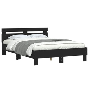 vidaXL Bed Frame with Headboard LED Light Black 135x190 cm
