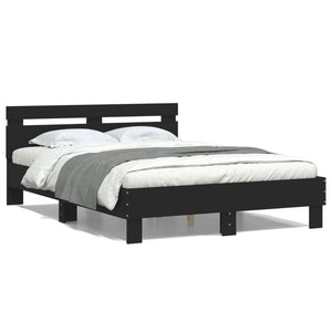 vidaXL Bed Frame with Headboard LED Light Black 135x190 cm