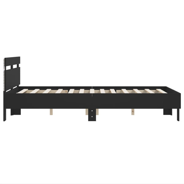 vidaXL Bed Frame with Headboard LED Light Black 135x190 cm