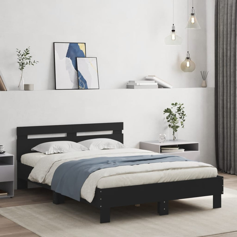 vidaXL Bed Frame with Headboard LED Light Black 135x190 cm