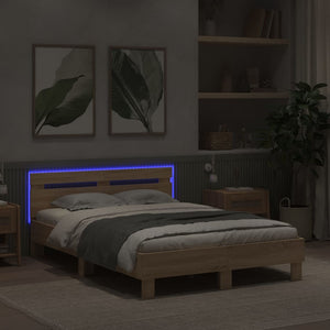vidaXL Bed Frame with Headboard LED Lighting Sonoma Oak 135x190 cm