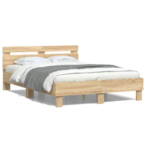 vidaXL Bed Frame with Headboard LED Lighting Sonoma Oak 135x190 cm