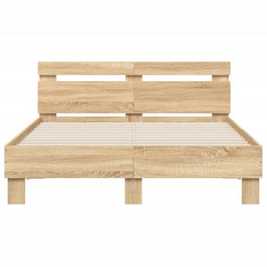 vidaXL Bed Frame with Headboard LED Lighting Sonoma Oak 135x190 cm
