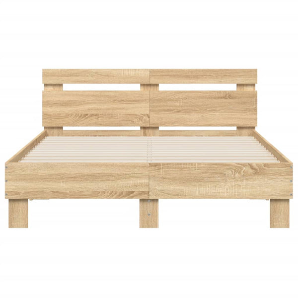 vidaXL Bed Frame with Headboard LED Lighting Sonoma Oak 135x190 cm