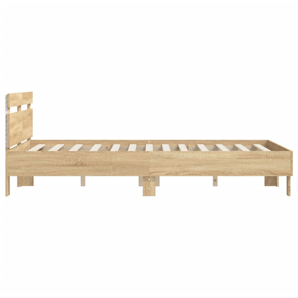 vidaXL Bed Frame with Headboard LED Lighting Sonoma Oak 135x190 cm
