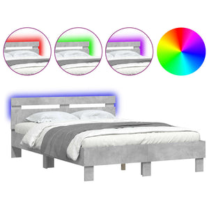 vidaXL Bed Frame with Headboard LED Concrete Gray 135x190 cm