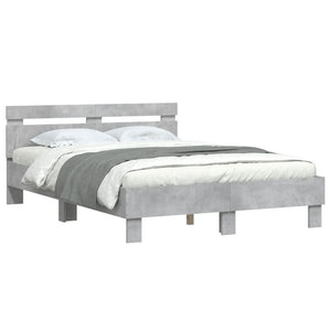 vidaXL Bed Frame with Headboard LED Concrete Gray 135x190 cm