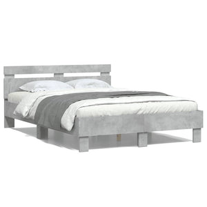 vidaXL Bed Frame with Headboard LED Concrete Gray 135x190 cm