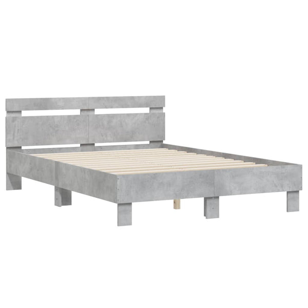 vidaXL Bed Frame with Headboard LED Concrete Gray 135x190 cm