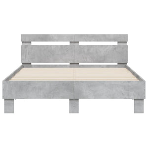 vidaXL Bed Frame with Headboard LED Concrete Gray 135x190 cm