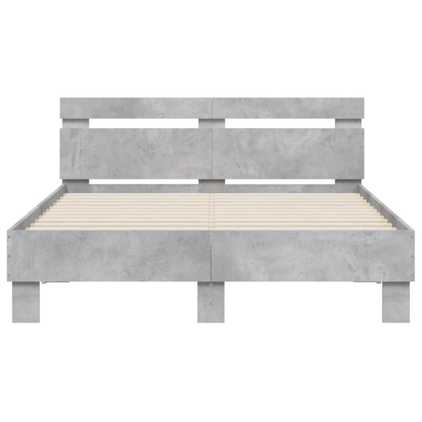 vidaXL Bed Frame with Headboard LED Concrete Gray 135x190 cm