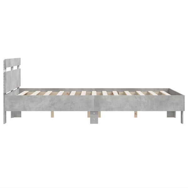 vidaXL Bed Frame with Headboard LED Concrete Gray 135x190 cm