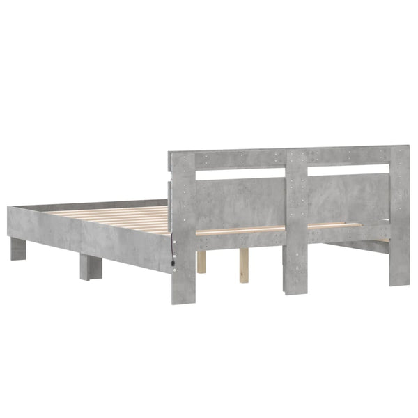 vidaXL Bed Frame with Headboard LED Concrete Gray 135x190 cm