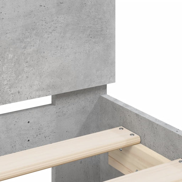 vidaXL Bed Frame with Headboard LED Concrete Gray 135x190 cm
