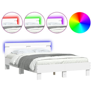 vidaXL Bed Frame with Headboard LED Lighting White 120x190 cm