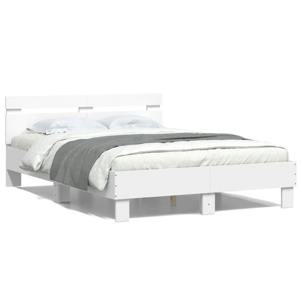 vidaXL Bed Frame with Headboard LED Lighting White 120x190 cm