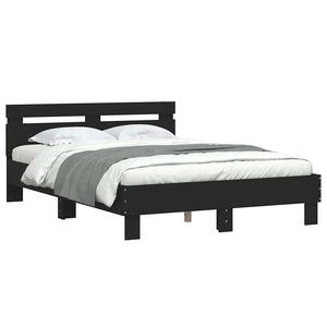 vidaXL Bed Frame with Headboard LED Lighting Black 120x190 cm