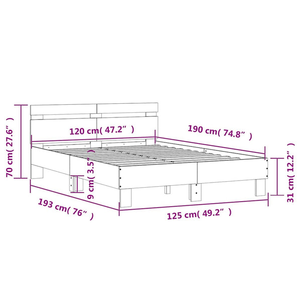 vidaXL Bed Frame with Headboard LED Lighting Black 120x190 cm