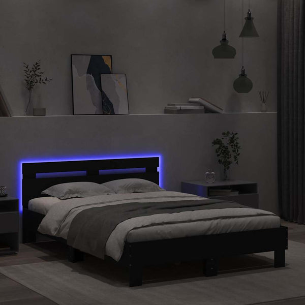vidaXL Bed Frame with Headboard LED Lighting Black 120x190 cm