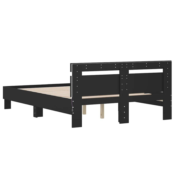 vidaXL Bed Frame with Headboard LED Lighting Black 120x190 cm