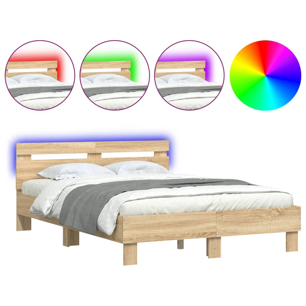 vidaXL Bed Frame with Headboard LED Lighting Sonoma Oak 120x190cm