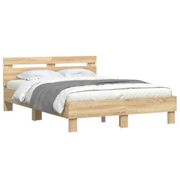 vidaXL Bed Frame with Headboard LED Lighting Sonoma Oak 120x190cm