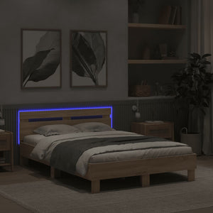 vidaXL Bed Frame with Headboard LED Lighting Sonoma Oak 120x190cm
