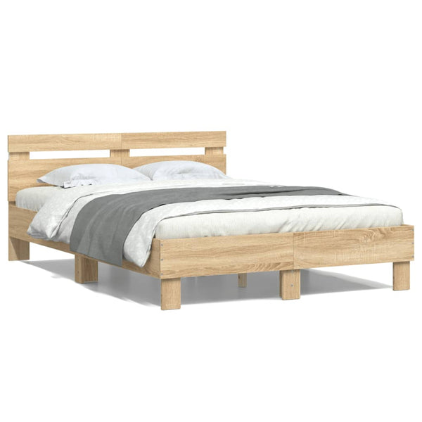vidaXL Bed Frame with Headboard LED Lighting Sonoma Oak 120x190cm