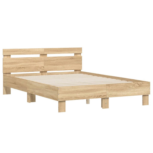 vidaXL Bed Frame with Headboard LED Lighting Sonoma Oak 120x190cm