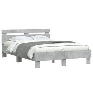 vidaXL Bed Frame with Headboard LED Lighting Concrete Gray 120x190 cm