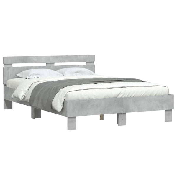 vidaXL Bed Frame with Headboard LED Lighting Concrete Gray 120x190 cm
