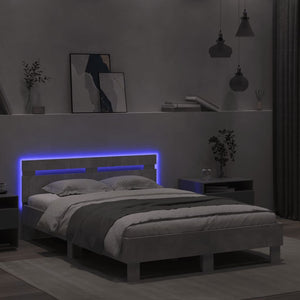 vidaXL Bed Frame with Headboard LED Lighting Concrete Gray 120x190 cm