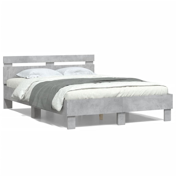 vidaXL Bed Frame with Headboard LED Lighting Concrete Gray 120x190 cm