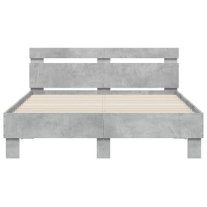 vidaXL Bed Frame with Headboard LED Lighting Concrete Gray 120x190 cm