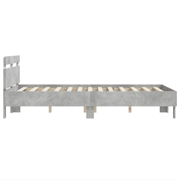 vidaXL Bed Frame with Headboard LED Lighting Concrete Gray 120x190 cm