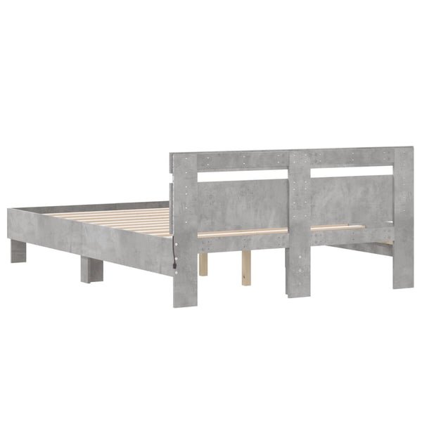 vidaXL Bed Frame with Headboard LED Lighting Concrete Gray 120x190 cm