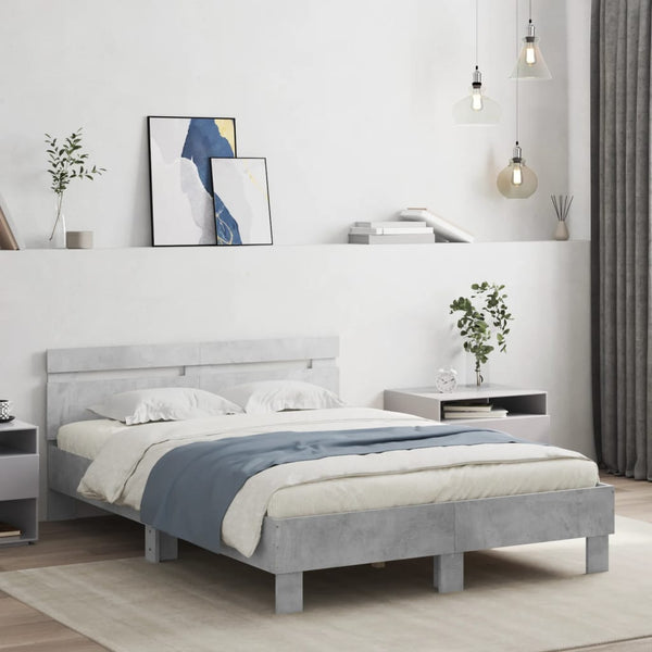vidaXL Bed Frame with Headboard LED Lighting Concrete Gray 120x190 cm
