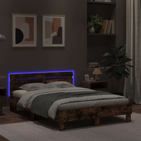 vidaXL Bed Frame with Headboard LED Smoked Oak 120x190cm