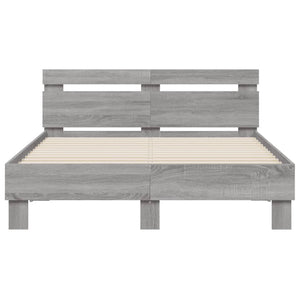 vidaXL Bed Frame with Headboard LED Lighting Gray Sonoma 120x190 cm