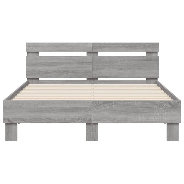 vidaXL Bed Frame with Headboard LED Lighting Gray Sonoma 120x190 cm
