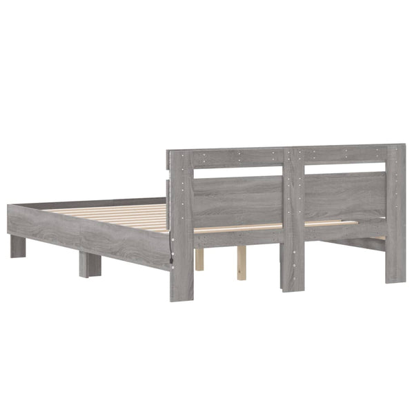 vidaXL Bed Frame with Headboard LED Lighting Gray Sonoma 120x190 cm